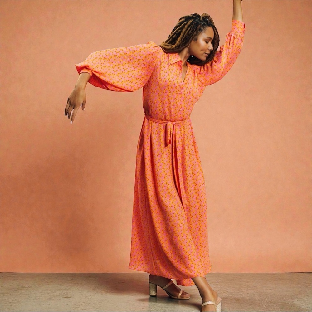 NWT Alexis for Target Orange & Pink Floral Robe Style Blouson Sleeve Dress Sz 3X